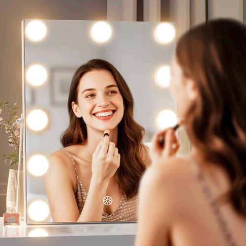 MINISO Vanity Mirror with Lights and Bluetooth Speaker- 10.6" x 13.8" Hollywood Makeup Mirror with 3 Color Lights, Smart Touch Control