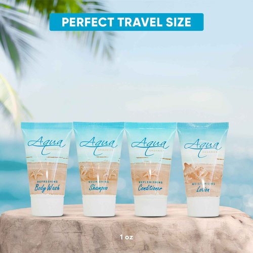 Aqua Organics Hotel Soaps & Toiletries Bulk Set | 1-Shoppe Amenities Kit | 1oz Shampoo & Conditioner, Body Wash, Lotion | Travel Size | 80 Pieces