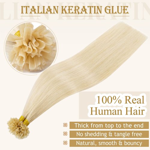 MY-LADY U Tip Hair Extensions Human Remy Platinum Blonde 22 Inch 50G 50Strands Keratin Bond Fusion K Tip Hair Extension