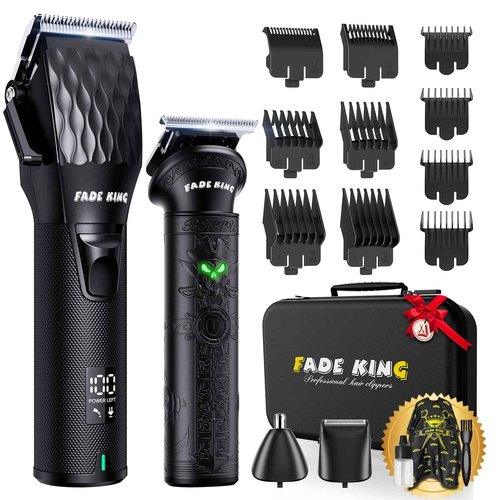 FADEKING® Professional Hair Clippers for Men - Cordless Beard Trimmer for Men, LCD Display Hair Clippers and Trimmer Set for Barber Haircut & Mens Grooming with Travel Case(Black)