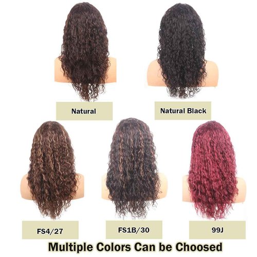 ManeMajesty 22 Inch Wet and Wavy Wig with Bangs, Glueless Non-Lace Front, 150% Density Brazilian Virgin Human Hair, Machine Made Curly Bob Wig for Women, Fs4/27 Brown with Blonde