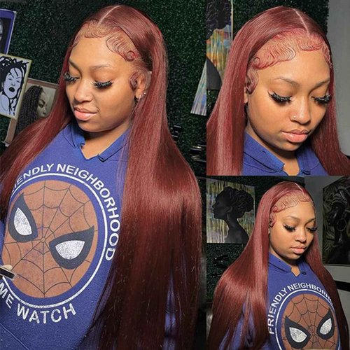 Queen Story 26 Inch Reddish Brown Lace Front Wigs, 13x4 Straight Lace Front Wigs Human Hair Pre Plucked With Baby Hair - HD Lace Frontal Wigs Glueless Wigs 180% Density