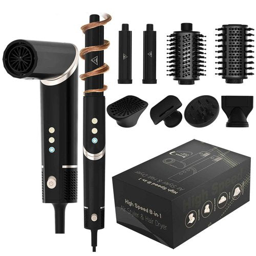 8-in-1 High-Speed Hot Air Styler,110,000 RPM Rotatable Hair Styler ， Professional Frizz-Free Blow Dryer Brush, Fast Drying, No Heat Damage - Curl, Volumize, Straightening Styling