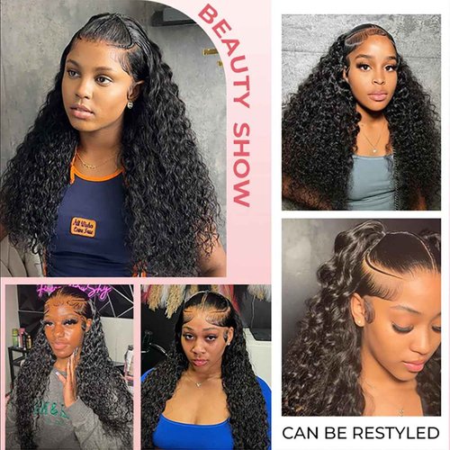 HONEY CROWN 13x6 Burmese Curly Lace Front Wigs Human Hair 180% Density Pre Braided Wig Water Wave HD Transparent Glueless Lace Frontal Wigs for Black Women Pre Plucked with Spiral End (24 Inch)