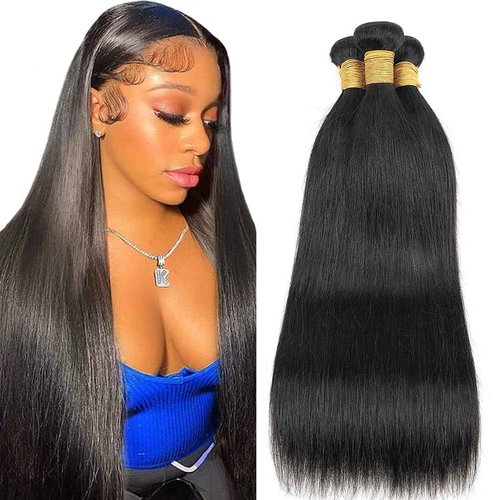 Human Hair Bundles Brazilian Straight Human Hair 3 Bundles 100% Unprocessed Virgin Human Hair Straight Raw Quick Weave 18 20 22inch Deals Natural Black