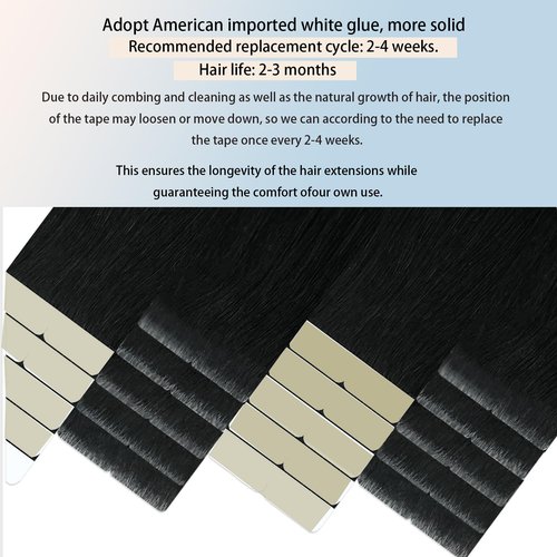 Tape in Hair Extensions Human Hair 22Inch Natural Black Color 20Pcs 50G/Pack Straight Seamless Weft Skin Invisible Thick 100% Real Black Human Hair Tape In Extensions