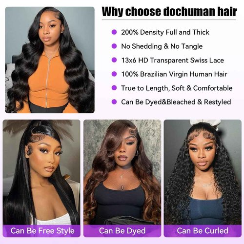 Dochuman 30inch Body Wave Lace Front Wigs Human Hair 13x6 Hd Lace Frontal Wigs Human Hair Pre Plucked Wig For Women Natural Black Wig 180 Density