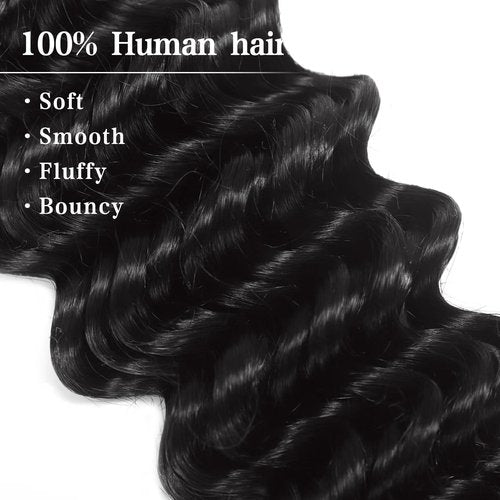 Deep Wave Bulk Human Hair for Braiding 2 Bundles 100g 26 Inch No Weft 10A Brazilian Virgin Curly Human Hair Extensions for Boho Braids Wet Wavy Human Braiding Hair (26"/100G,Black)