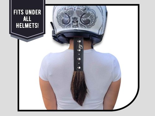 BLACK 18" inch Genuine Leather Motorcycle Hair Wrap for Long Hair - Handmade Ponytail Sleeve Long Hair Protector & Saver | Biker Hair Tie Helmet Accessory | Made in USA (18 inch, No Fringe)