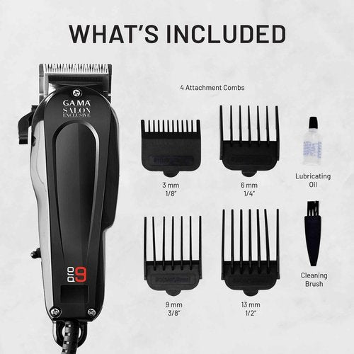 GA.MA Magnetic Clipper Pro 9, Corded, High-Performance Motor, DLC Diamond-Coated Stainless Steel Blade, Adjustable Lever, 4 Combs