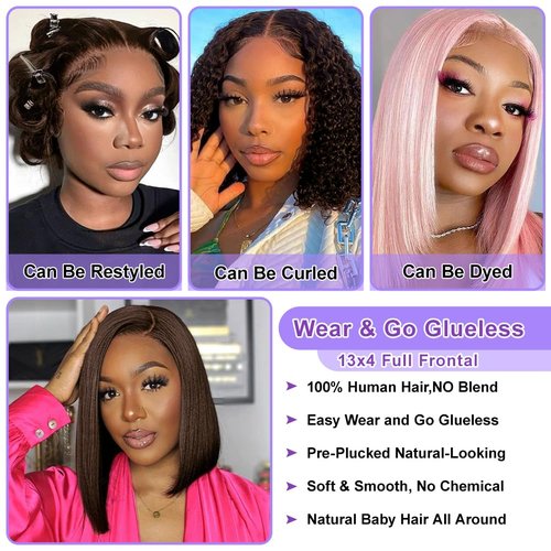 Dark Brown Bob Wig Human Hair 13X4 Lace Front Wigs Human hair 180% Density Short Straight Frontal Bob Wig HD Transparent Lace Frontal wigs Pre Plucked for Women With Baby Hair Dark Brown Color 14 Inch