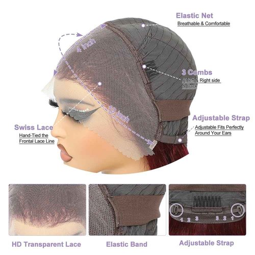 REMY HAIR 99J Lace Front Wigs Human Hair 13x4 Transparent Frontal Lace Straight Wig Pre Plucked with Baby Hair 180% Density Brazilian Virgin Glueless Wigs for Women Burgundy Lace Front Wigs (14 Inch)