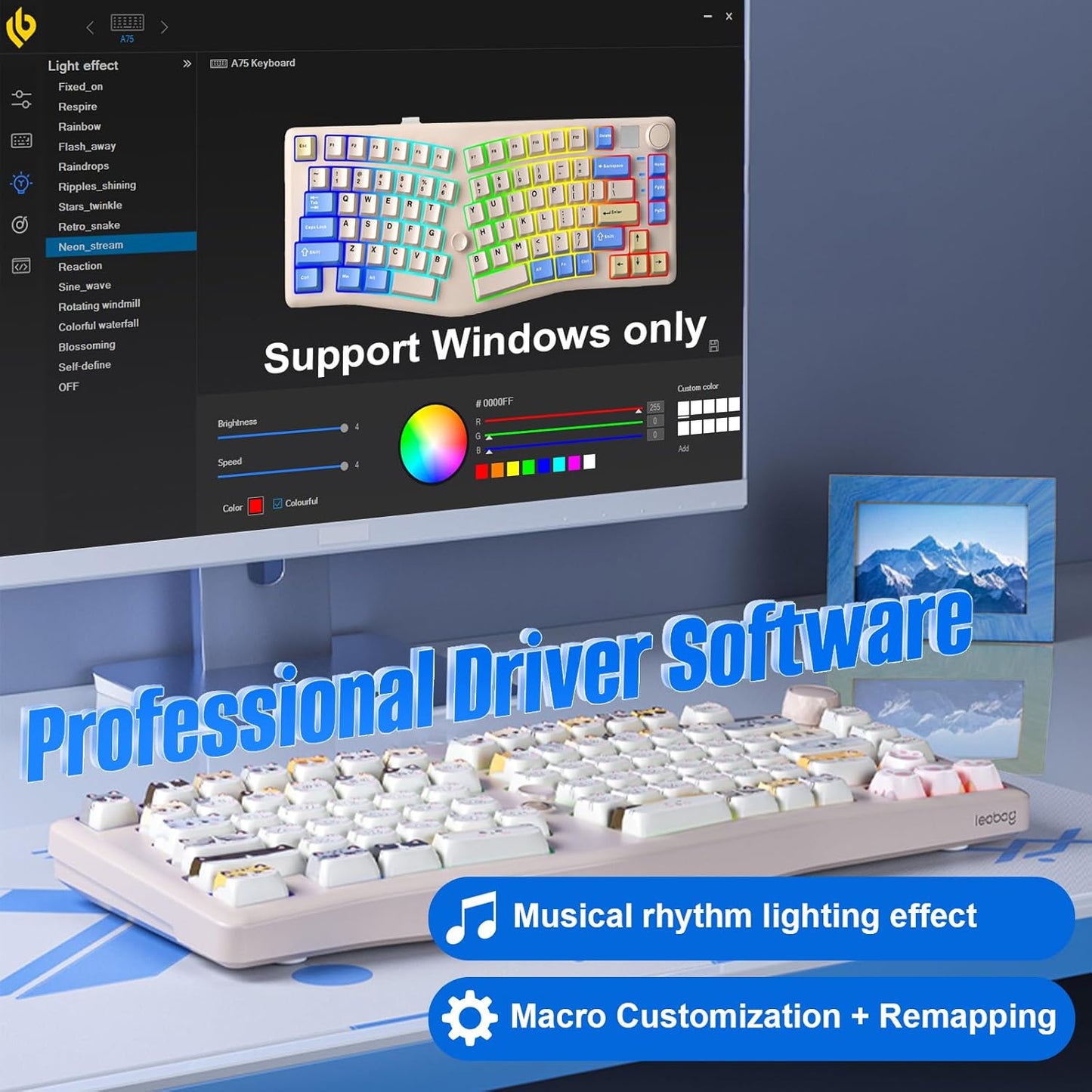 A75 Alice Keyboard, Tri-Mode Ergonomic Gaming Keyboard with RGB Backlit Functional Knob Joystick, 75% Layout Hot-Swap Gasket Custom Keyboards for Win Mac PC Gamer-Black