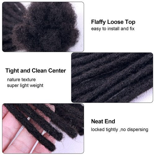 WacanDan 100% Human Hair Dreadlock Extensions for Men/Women, 0.4cm Thickness 8 Inch 60 Strands Full Handmade Can be Dyed and Bleached Permanent Loc Extensions Human Hair Natural Black