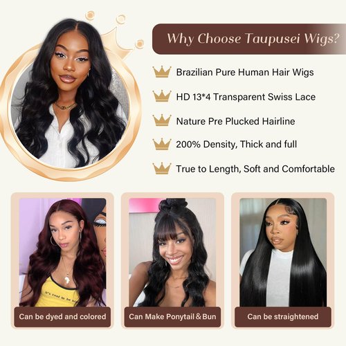 Taupusei 26 Inch Body Wave Lace Front Wigs Human Hair 13x4 Transparent HD Lace Frontal Wigs 200% Density Wigs Human Hair Pre Plucked With Natural Hairline Baby Hair Wigs For Women