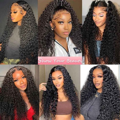 Xojao 28 Inch Water Wave Lace Front Wigs Human Hair Wet and Wavy Human Hair Wigs 13x4 HD Lace Frontal Glueless Wigs Pre Plucked 180% Density Deep Curly Lace Front Wigs for Black Women Full and Thick