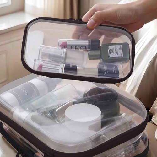AAJiiKee 【6-Pack】 Clear Hard Shell Zipper Case Set | Durable Travel Pouches for Toiletries, Makeup Storage Organizer, Toy Storage Box | Transparent Cosmetic Bags with Zipper for Organization (Black)