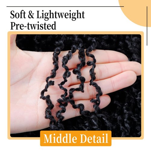 18 Inch Pre-Looped Yanky Twist Crochet Hair, 30 Strands/Pc, Mini Passion Twists, Senegalese Braiding Hair (Natural Black, 8 Pcs/Pack)