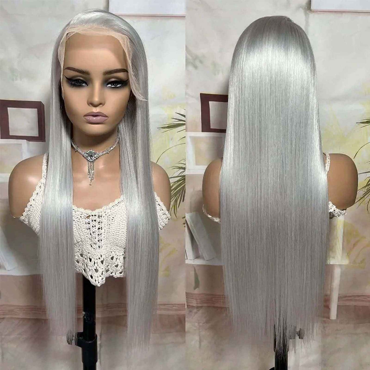 22 Inch Grey 13x4 Lace Front Wig Human Hair HD Transparent Silver Lace Front Human Hair Wigs for Black Women 180% Density Thick Silver Grey Wig Human Hair Free Part Glueless Frontal Wigs Pre Plucked