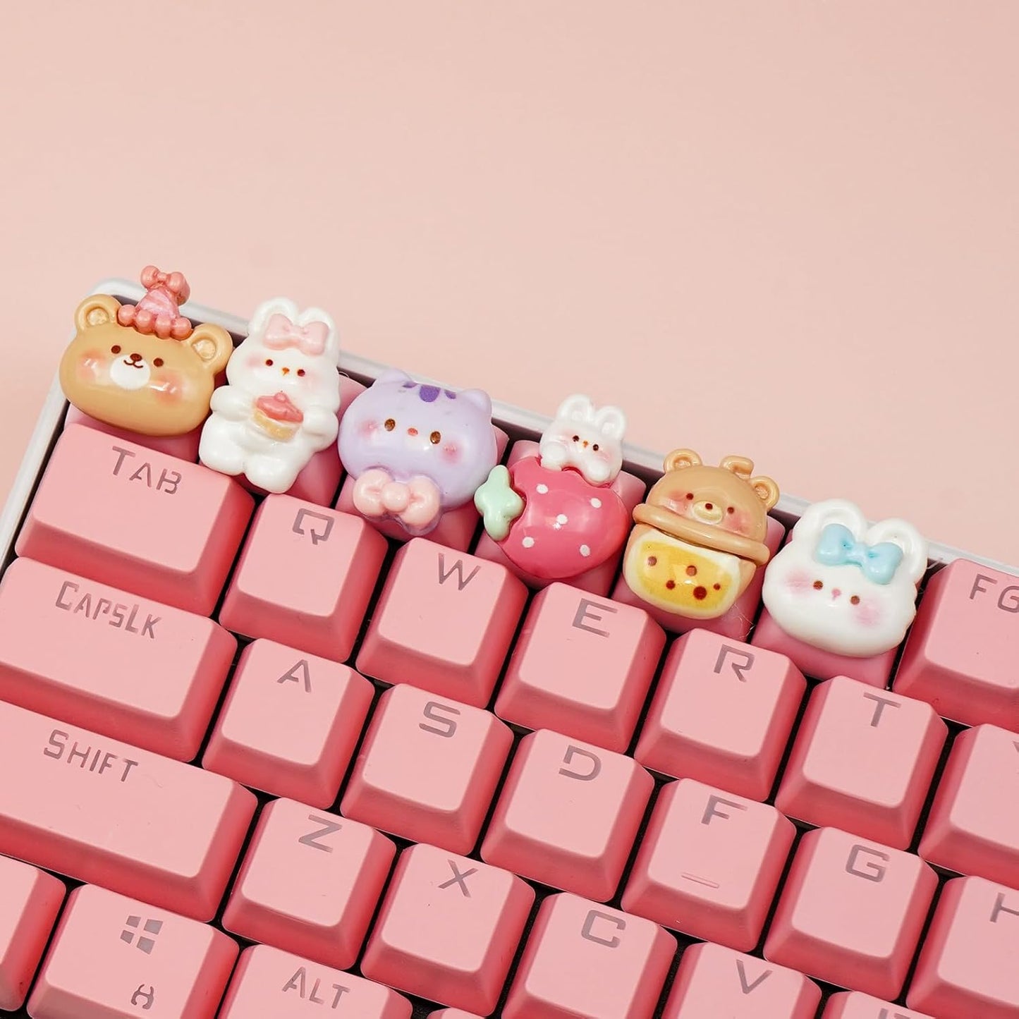 6 PCS Cute Keycaps for Cherry MX Keyboards - Bear Bunny Cat OEM Profile ESC Key Replacement, Mechanical Keyboard Decoration for Women Girls