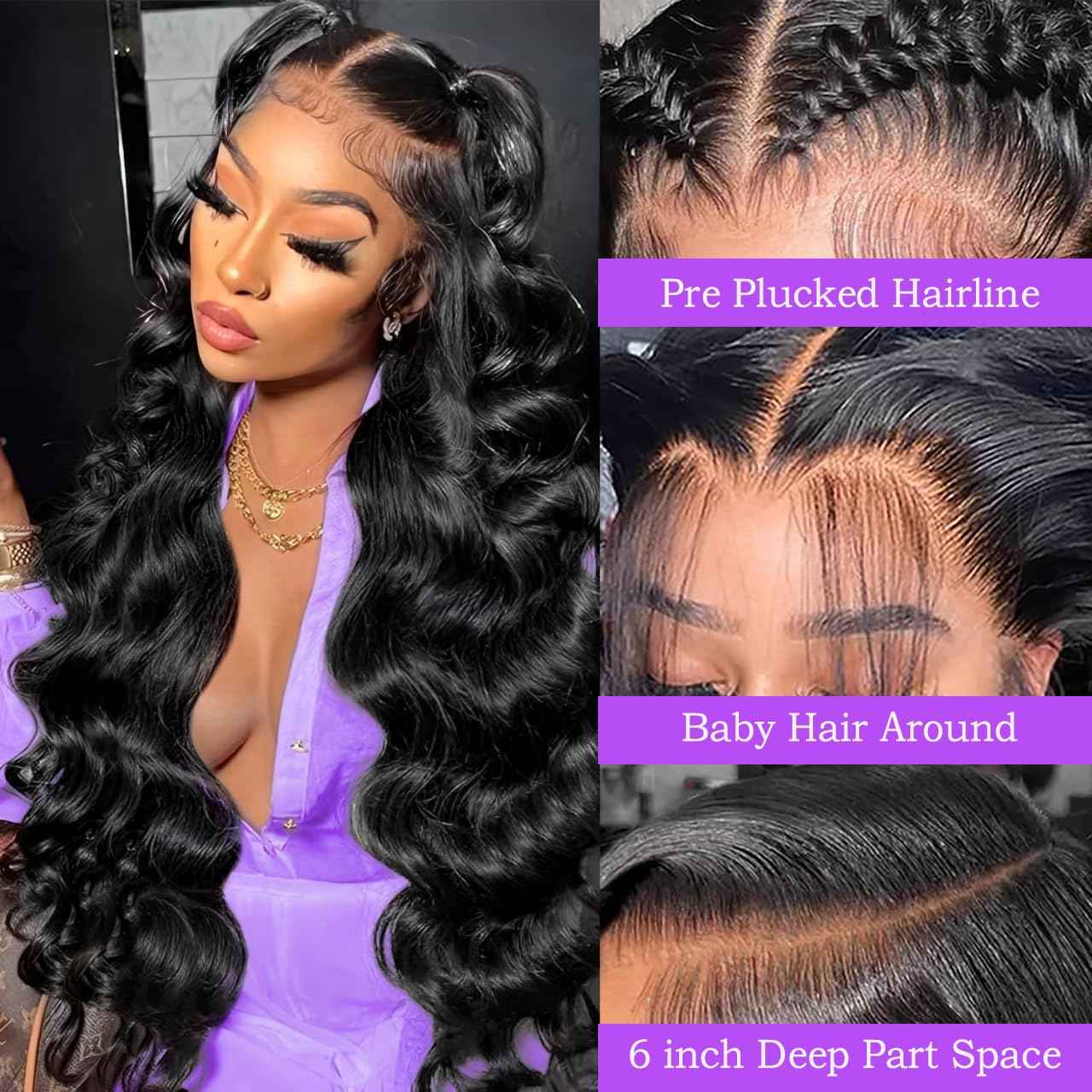 30 Inch 13x6 Body Wave Lace Front Wigs Human Hair 200% Density HD Lace Front Wigs Human Hair Pre Plucked Natural Color Glueless Wig 100% Virgin Lace Front Wigs for Women