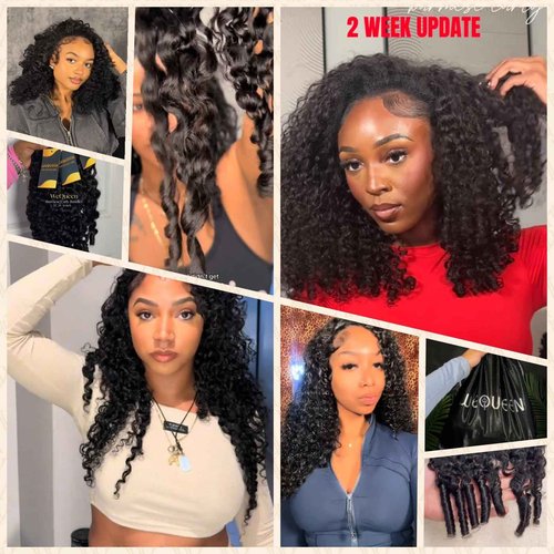 Wequeen 16A Burmese Curly Human Hair Bundles 14 16 18 Inch 100% Unprocessed Brazilian Virgin Hair Quick Weave Bundles Human Hair Extensions Real Human Hair, Natural Black