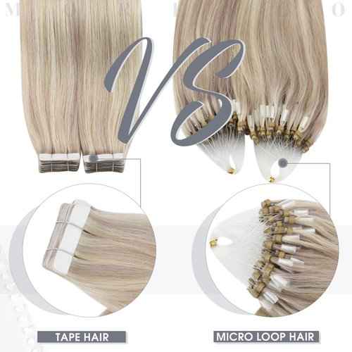 Bundles - Moresoo Remy Human Hair Tape in Extensions 16inch Blonde Mixed 20PCS/50G + Micro Loop Human Hair Extensions 16 Inch #18 Ash Blonde Mixed #613 Bleach Blonde 50g 50s