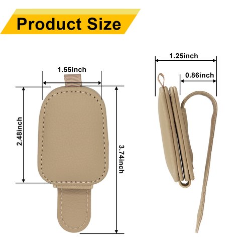 Yuoyar Sunglass Holder for Car, Magnetic Leather Sunglasses Holder and Ticket Card Clip, Car Visor Accessories, 2 Packs (Beige)