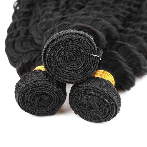Condescension Brazilian Human Hair Bundles 26 28 30 Inch Deep Wave 3 Bundles Human Hair 100% Unprocessed Remy Brazilian Virgin Weave Hair Natural Black for Women