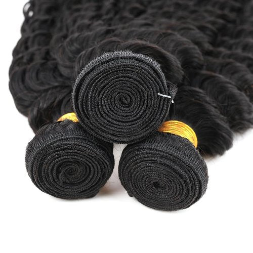 Michanliana Human Hair Bundles 14 16 18 Inch Deep Wave Bundles Human Hair 12A Raw Unprocessed Virgin Quick Weave Hair for Black Women Natural Black Color