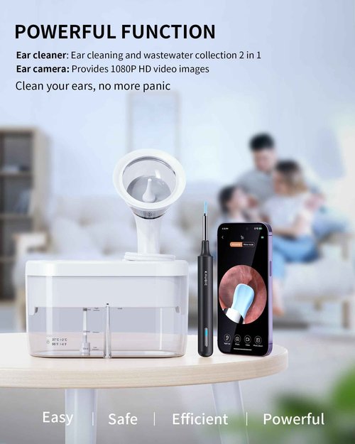 Ear Wax Removal Tool Camera - Ear Irrigation Flushing System & Ear Cleaner with Camera 1080 HD, Ear Flushing Kit for Adults with One-Piece Waste Tank, Earwax Removal Kit with Camera White XL