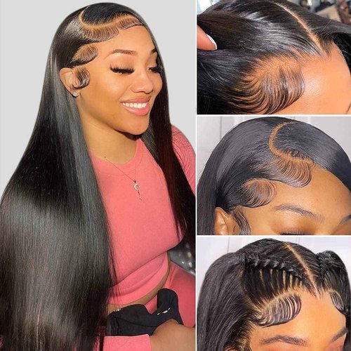 CHEETAHBEAUTY 13x6 Lace Front Wigs Human Hair 18Inch HD Transparent Lace Frontal Wigs 220% Density Brazilian Virgin Straight Human Hair Wigs for Women Pre Plucked with Baby Hair Natural Color