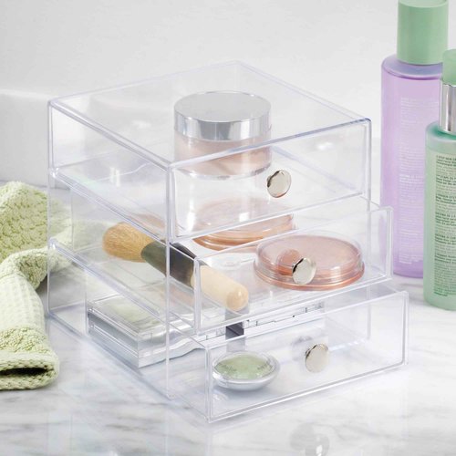 iDesign Stackable 3-Drawer Makeup Organizer for Bathroom or Vanity Storage - Set of 2 - Clear