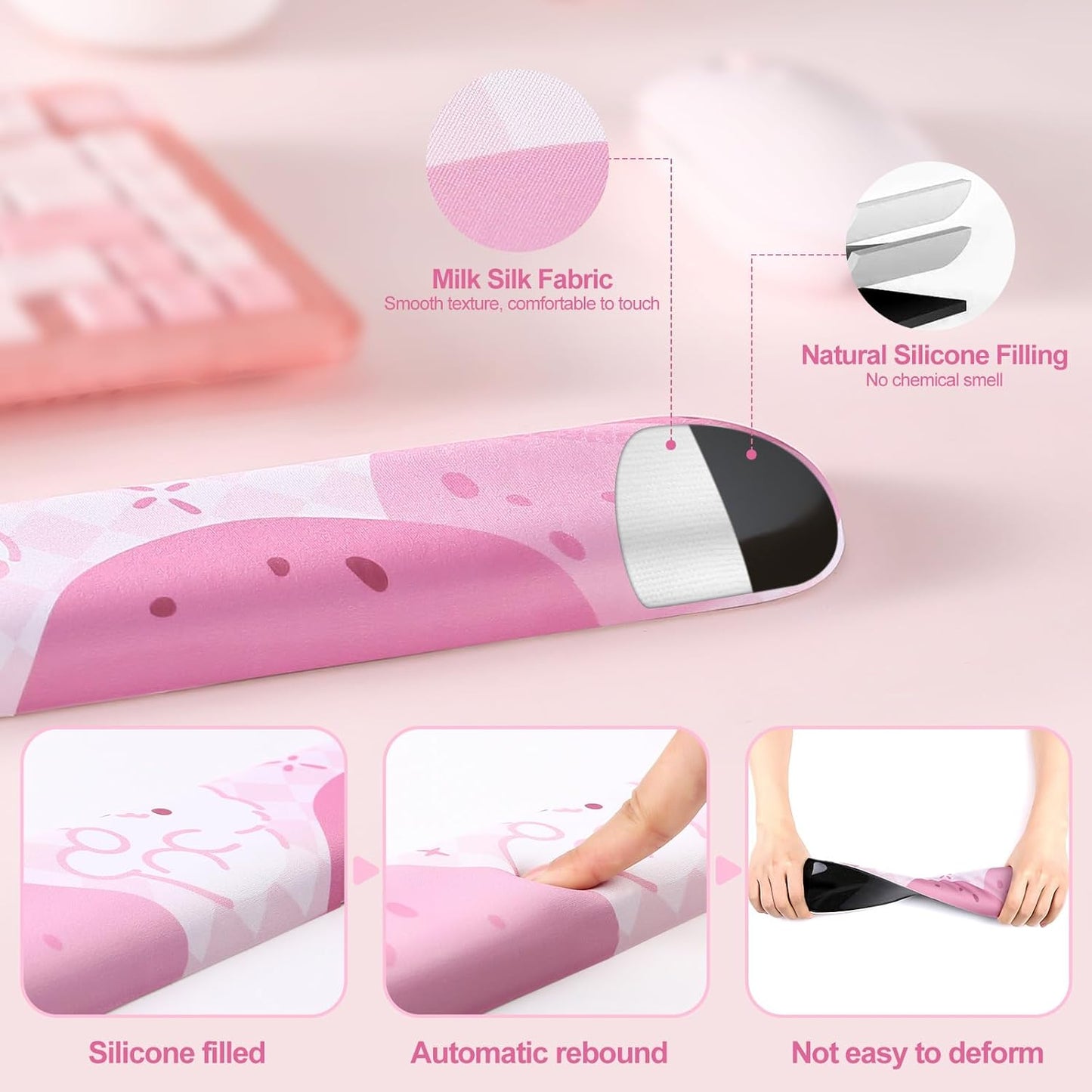 YUNZII X75 Mechanical Keyboard(Kailh Jellyfish Switch, Wired-White), Keyboard Wrist Rest (Pink)