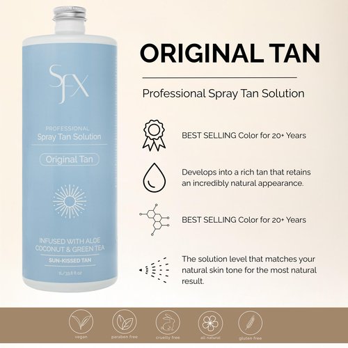 SunFX Original Tan - All Natural Spray Tanning Solution(1L/33.8 fl oz, MID SUMMER)