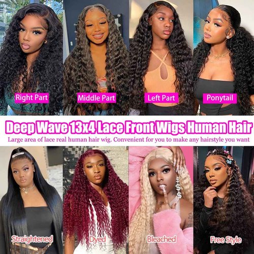 Deep Wave Lace Front Wigs Human Hair Pre Plucked 200% Density 13x4 Deep Curly Lace Frontal Wigs Human Hair for Black Women 13x4 Large Lace Wig 26inch