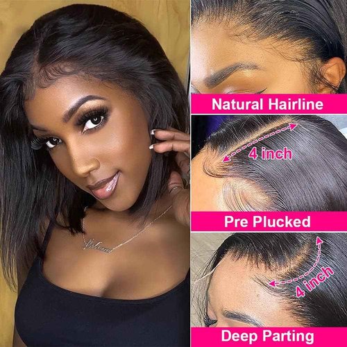 Holiden 200% Density 10 Inch Short Bob Wig Human Hair 13x4 HD Lace Front Wigs Straight Bob Lace Front Wigs Glueless (13x4 Black Bob Wig, 12 Inch)