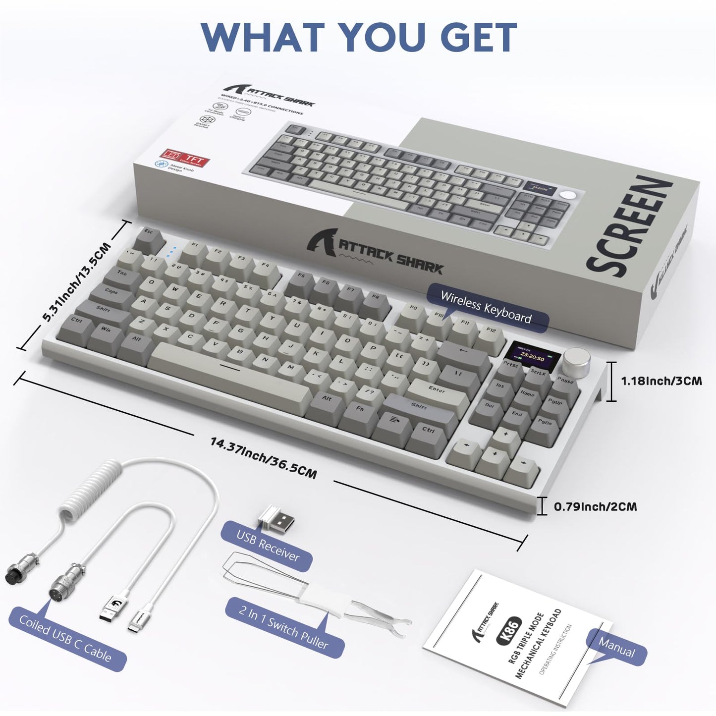 RK86 RGB 75% Wireless Gasket Mechanical Keyboard,Triple Mode Bluetooth5.0/2.4G/USB-C 82 Keys Hot Swappable Gaming Keyboard 4000 mAH Battery w/Knob & 1.2'' HD OLED Display,Custom Linear Switches
