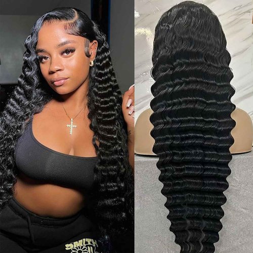 ALYOGA Deep Wave Lace Front Wig 13x6 Soft Remy Virgin Human Hair 180% Density HD Lace Frontal Wigs for Black Women Natural Color Pre Plucked Hairline