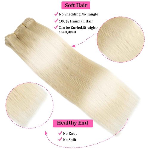 Platinum Blonde Clip in Hair Extensions Real Human Hair Clip in Extensions Invisible Remy Human Hair Natural Straight Seamless Hair Extensions 8pcs Double Weft 20 Inch 105g