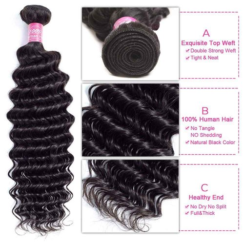 Deep Wave 10A Human Hair Bundles with Closure(16 18 20+14) Brazilian Deep Weave Curly Human Hair 3 Bundles with 4x4 Lace Closure 100% Unprocessed Virgin Human Hair Bundle Natural Color