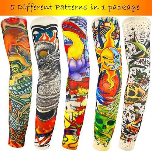 5 Pairs Fake Tattoo Arm Sleeves for Kids Boys Girls Temporary UV Protection Tattoo Arts Sleeve Sets