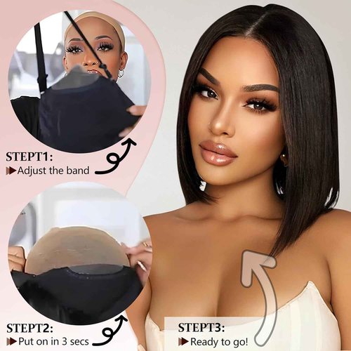 Wear and Go Glueless Wigs Pre Plucked Pre Cut 4x4 Bob Wig Human Hair wigs for black women Short Straight Bob Wig Human Hair 180 dentisty natrual color 16 Inch