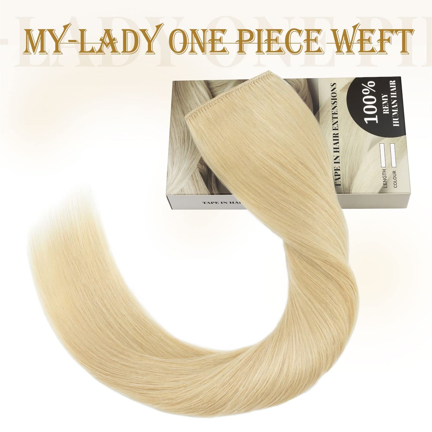 MY-LADY Clip in Hair Extensions Real Human Hair Bleach Blonde 20 Inch 100g One Piece Weft Remy Hair Balayage Silky Natural Straight for Women