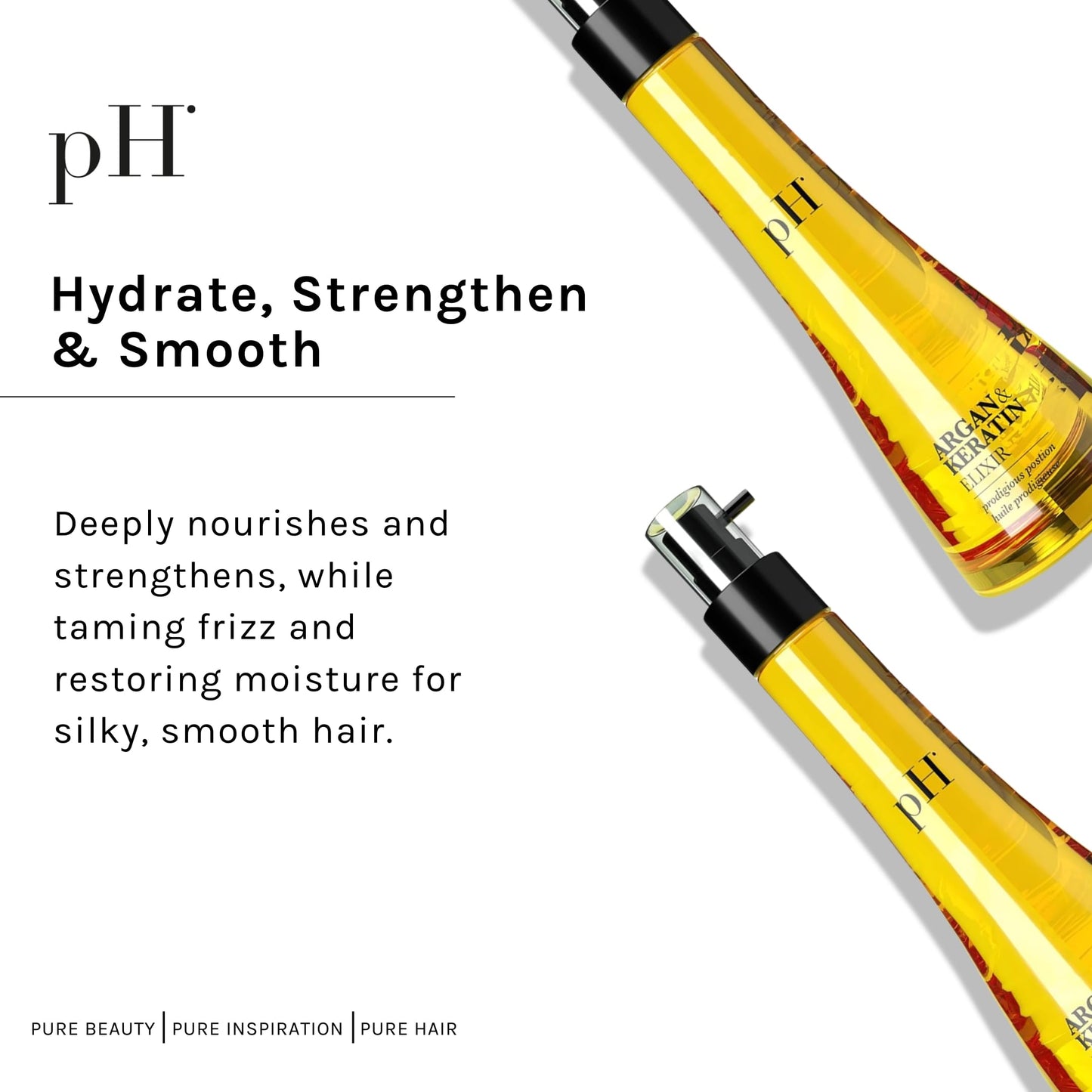 pH PURE HAIR Argan & Keratin Elixir - Hair Treatment for Damaged Hair, Smoothing & Anti-Breakage, Deeply Nourishing & Moisturizing Oil - Sulfate-Free with Argan Oil - 3.38 oz