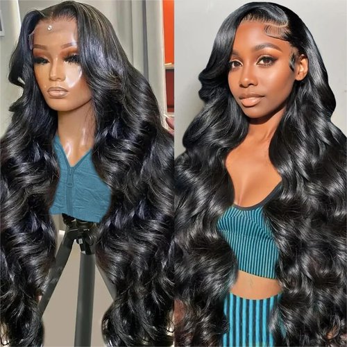 JIELIFA 13x6 Lace Front Wigs Human Hair Pre Plucked 180% Density 24 Inch HD Body Wave Lace Front Wigs Human Hair Lace Frontal Wigs wigs for Women Glueless Wigs Pre Plucked Black wig