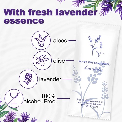 Moist Cotton Towel Bulk Moist Towelettes Individually Wrapped,White Towel Services,Refreshment Pre Moistened Towels for Dentist Travel Sport Party Hotel 200,Lavender