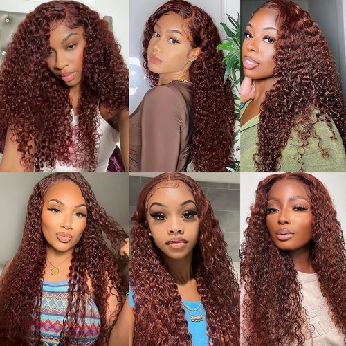 Kucmir 22 Inch Burgundy Lace Front Wigs Human Hair Pre Plucked Reddish Brown Loose Deep Wave Lace Front Wigs Human Hair Reddish Brown 13x6 with Baby Hairline