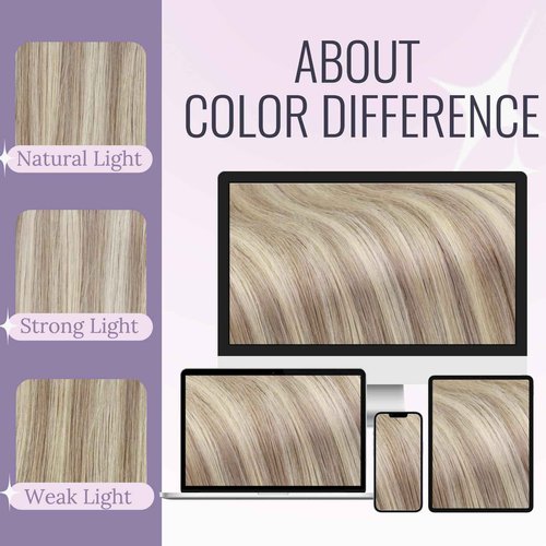 Fshine Invisible Wire Hair Extensions 18 Inch 80 G Ash Blonde Highlighted Bleach Blonde Fish Line Wire Human Hair Extensions Seamless Layered Hairpiece Clip ins for Women