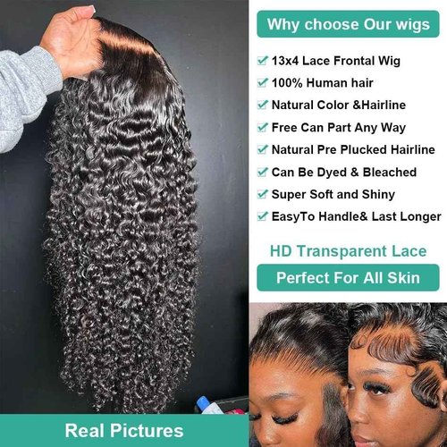 mianduan 13x4 Deep Wave Lace Front Wigs Human Hair 250% Density Deep Wave Frontal Wigs Human Hair HD Lace 22 Inch Curly Wigs for Black Women Pre Plucked with Baby Hair Curly Lace Front Wig